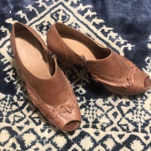 Anthropologie ruffled open toe bootie/heels